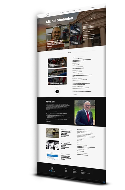 Author website mockup with biography, blog, and about sections